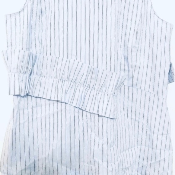 TROUVÉ Cotton Stripe Ruffle Sleeveless Shirt, Light Blue - Picture 3 of 4